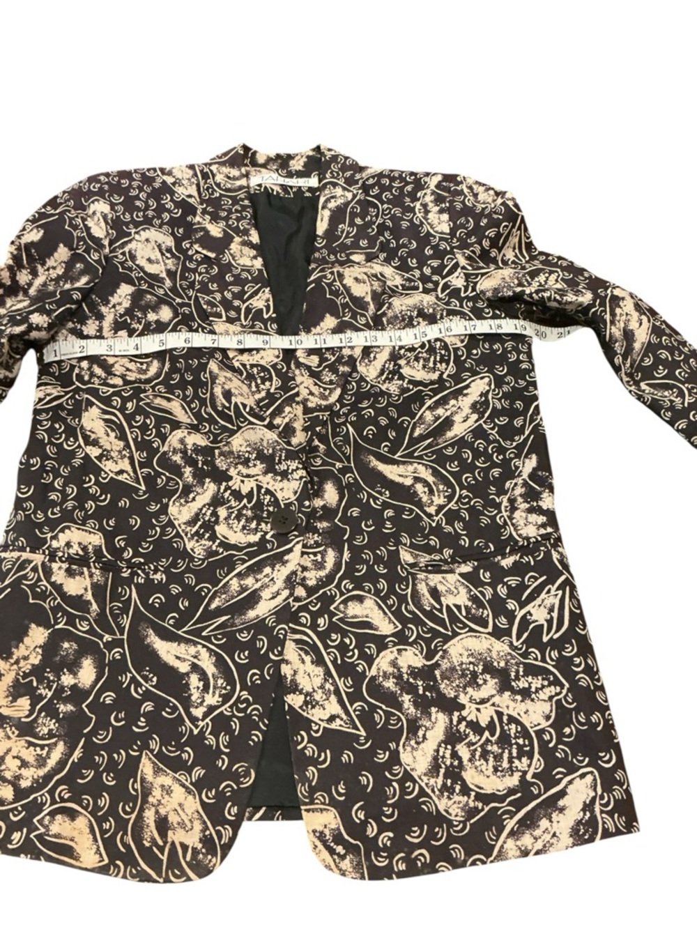 Tahari Black Beige Floral Blazer Women’s Size 2 Linen Lightweight Chic Jacket - Picture 4 of 8